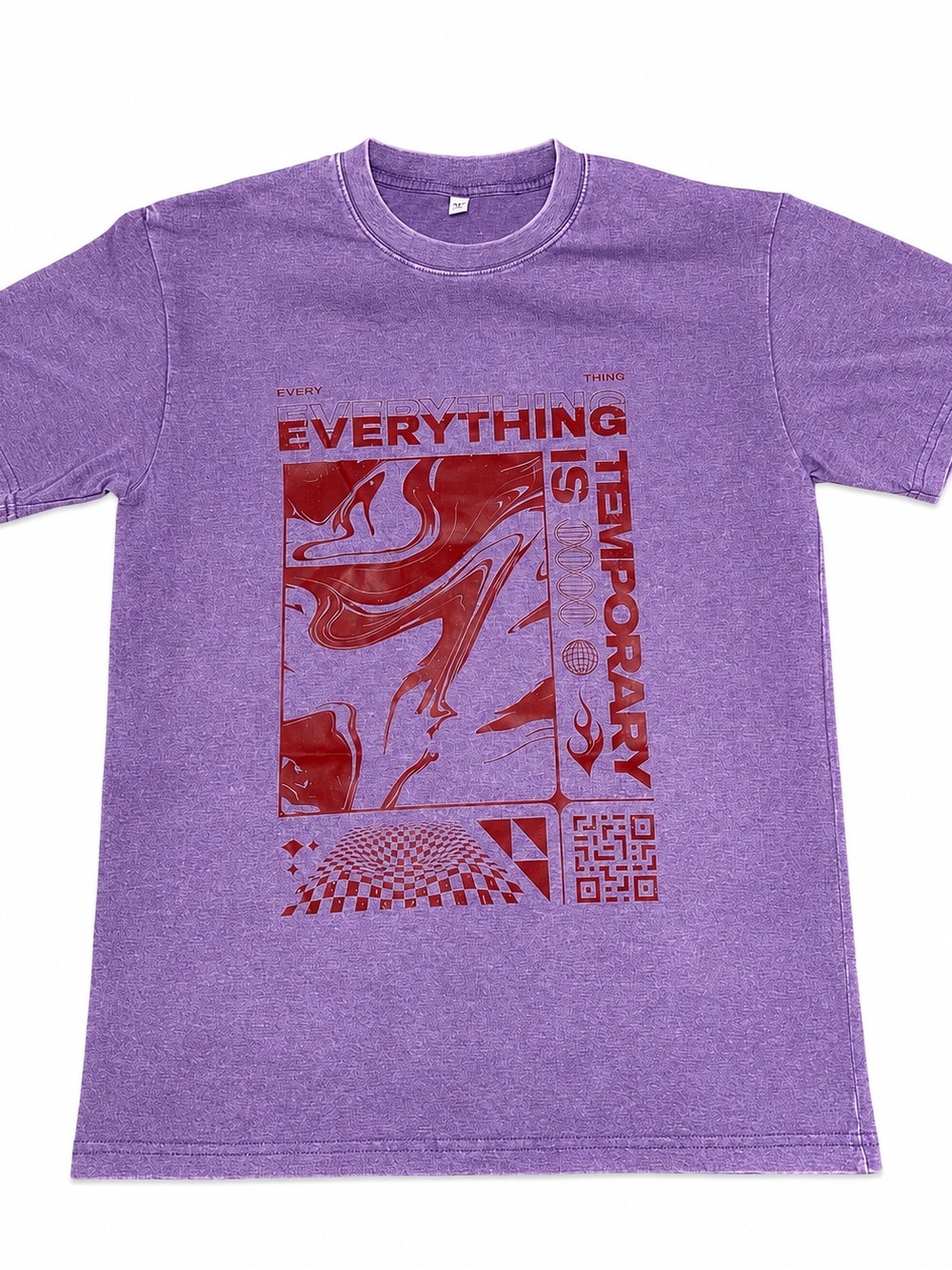 Graphic Tee with Red 'Everything Is Temporary' Print on Purple